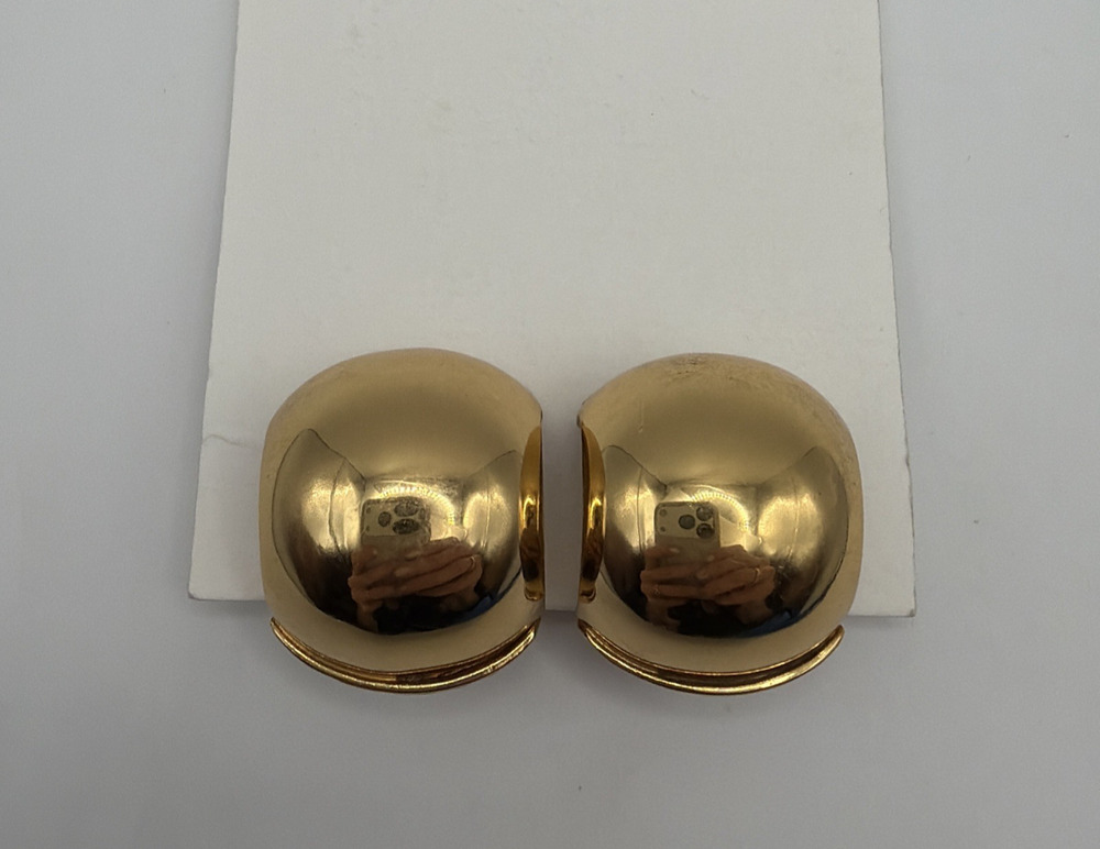 Vintage Monet Earrings Gold Tone Domed Huggie Hoops Chunky Clip On Signed